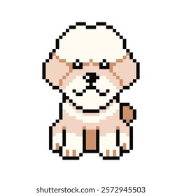 Pixel art cute poodle dog vector in retro style for design.