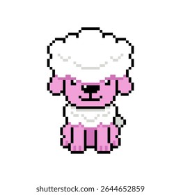 Pixel art cute poodle dog vector in retro style for design.