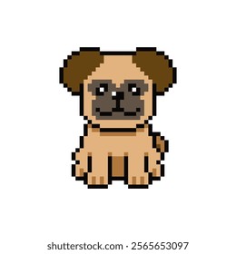 Pixel art cute pug dog vector in retro style for design.