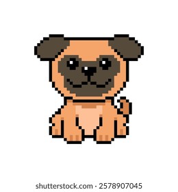 Pixel art cute pug dog vector in retro style for design.