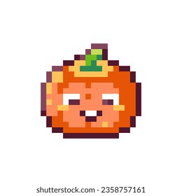 Pixel Art Cute Pumpkin. Retro 8bit Style Halloween Decor Jack-o-Lantern Illustration. Ideal for Sticker, Retro Decorative Video Game Element, Game Asset, Emoji, Avatar or Cute Geek Patch.	