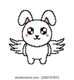Pixel art cute rabbit flying design mascot kawaii