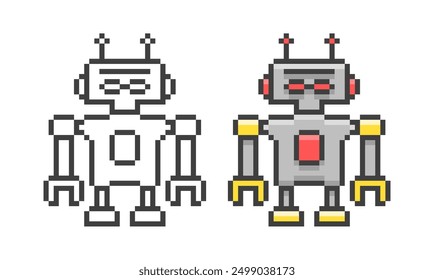 Pixel art cute robot in retro style. Vector illustration