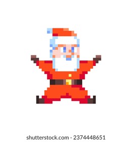 Art Cute Santa Claus. Estilo Retro 8 bits Feliz Navidad y Feliz Año Nuevo e Ilustración de vacaciones de invierno. Ideal para Sticker, Elemento Decorativo Retro, Activo de Juego, Emoji, Parche o Avatar Geek.	