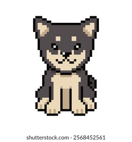 Pixel art cute shiba inu dog vector in retro style for design.