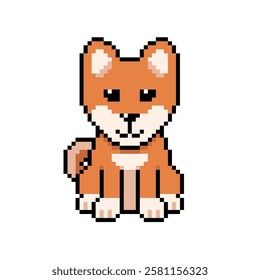 Pixel art cute shiba inu dog vector in retro style for design.