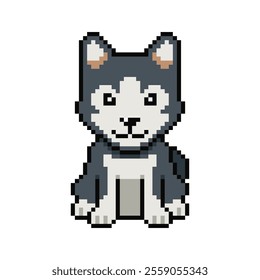 Pixel art cute siberian husky dog vector in retro style for design.