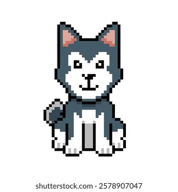 Pixel art cute siberian husky dog vector in retro style for design.