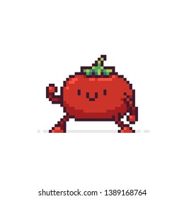 Pixel art cute tomato character isolated on white background