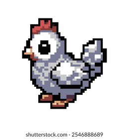 pixel art cute white chicken