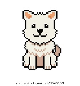 Pixel art cute white dog vector in retro style for design.