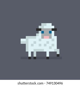 Pixel art cute white sheep. Vector illustration