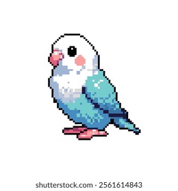 Pixel art cute white-blue lovebird