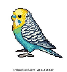 Pixel art cute yellow - blue budgie