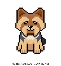 Pixel art cute yorkshire terrier dog vector in retro style for design.