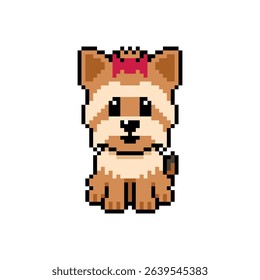 Pixel art cute yorkshire terrier dog vector in retro style for design.