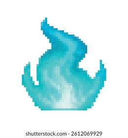 Pixel art cyan blue flame. Perfect for 2D games, ice magic, energy spells, or elemental effects. Retro 8-bit style with transparent background for seamless use in fantasy game assets.