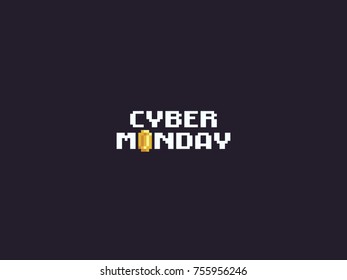 Pixel art cyber monday text on dark background