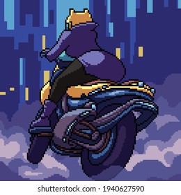 pixel art cyberpunk woman biker