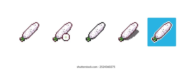 Pixel art Daikon. Estilo de jogo de 8bit Pixelated Japonês Radish Vegetable. Ícone Detalhado do Pixel White Daikon com sombreamento e traçado diferente. 