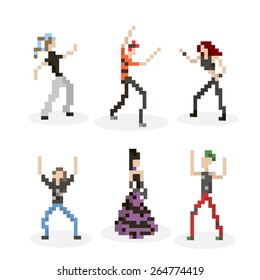 Pixel Art Dancing Subculture People Set