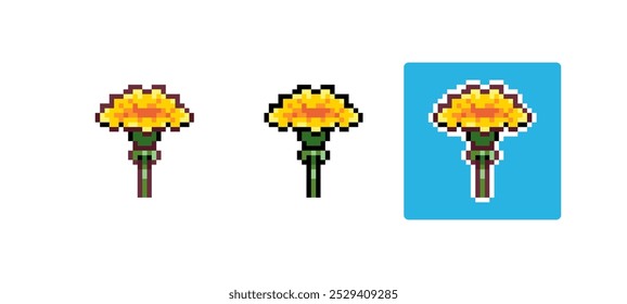 Pixel Art Dandelion Icon Vector Illustration. Yellow Flower Graphic Isolated Sticker. Retro 8 Bit Dandelion for Video Game, Mobile, Web. Spring Nature Floral Element. Digital Art Asset