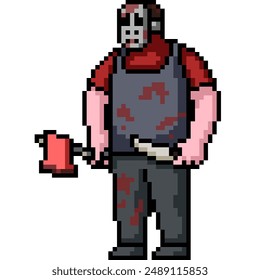 pixel art de peligroso asesino de la máscara de fondo aislado