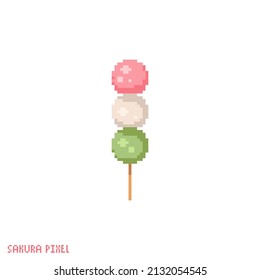 Pixel art dango icon. Vector 8 bit style illustration of japanese pancakes with chocolate. Dorayaki decorative oriental element of retro video game computer graphic.