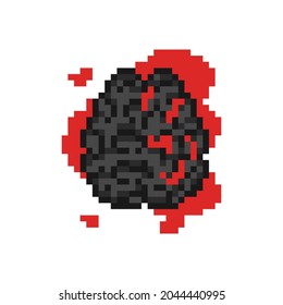Icono del cerebro oscuro del arte de los píxeles. ilustración retro de estilo de 8 bits. Vector.