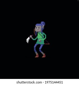Pixel art dark elf thief character holding a dagger