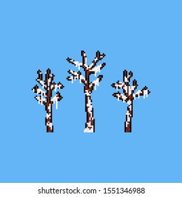 Pixel art dead tree covered with snow.