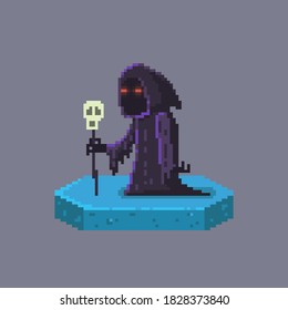 Pixel art death character. Fairytale personage. Cute vector illustration.