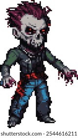 Pixel art demoníaco zumbi personagem masculino em trapos