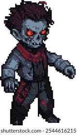 Pixel art demoníaco zumbi personagem masculino em trapos