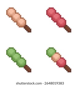 Pixel Art retratando colorido japonês Dango 