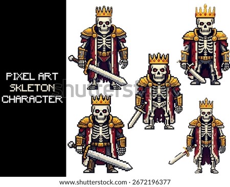 A pixel art depiction of an 8 bit Skeleton King Boss character