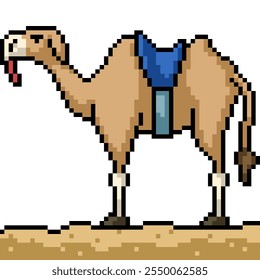 pixel art de camelo deserto cavalgar fundo isolado