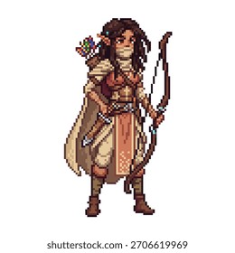 pixel art desert elf ranger firing shimmering heated mirage arrows