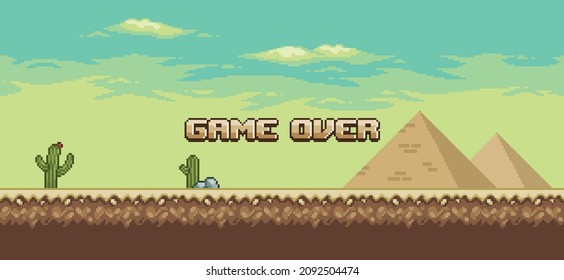 Pixel art desert game landscape  game over 8bit background