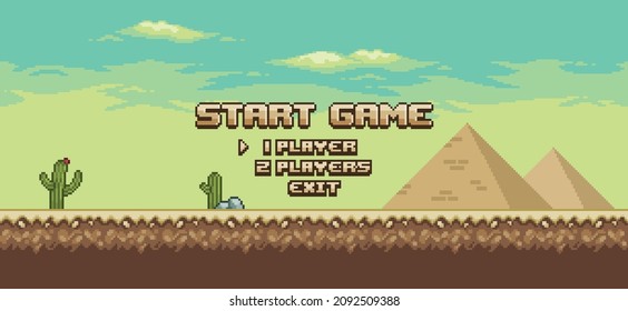 Pixel art desert game landscape home screen start game menu 8bit background