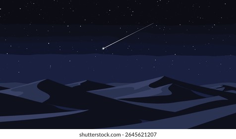 Pixel Art Desert Landscape Under Starry Night Sky