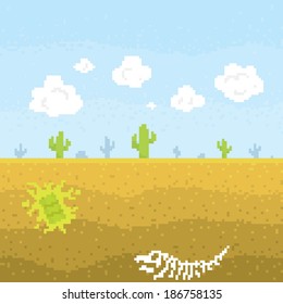 Pixel art desert vector illustration