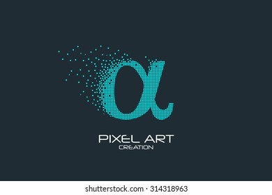 Pixel art design of the alpha sign logo.