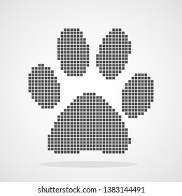 Pixel art design of animal footprint. Vector illustration. Black animal footprint in pixel style