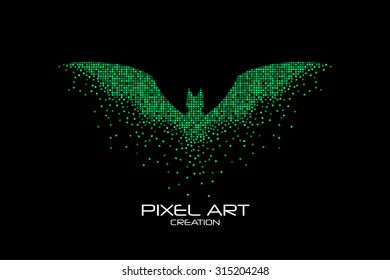 Pixel art design of the bat logo.