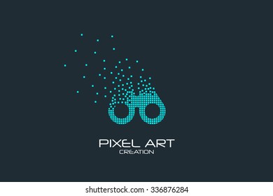 Pixel Art Design Of The Binoculars Logo.