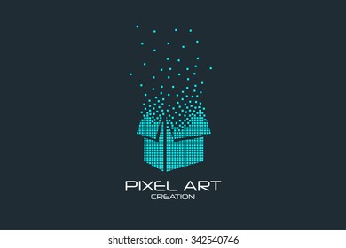 Diseño gráfico de píxeles del logotipo del icono de caja.