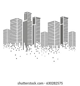 Pixel Art Design Of Building.Pixel Art City. Modern Design Pattern. Vector Illustration.