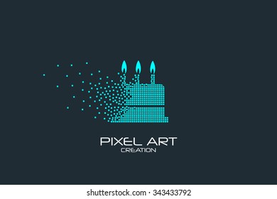 Pixel art design of the cake icon logo.