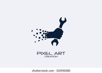 Pixel art design of the car repair logo.